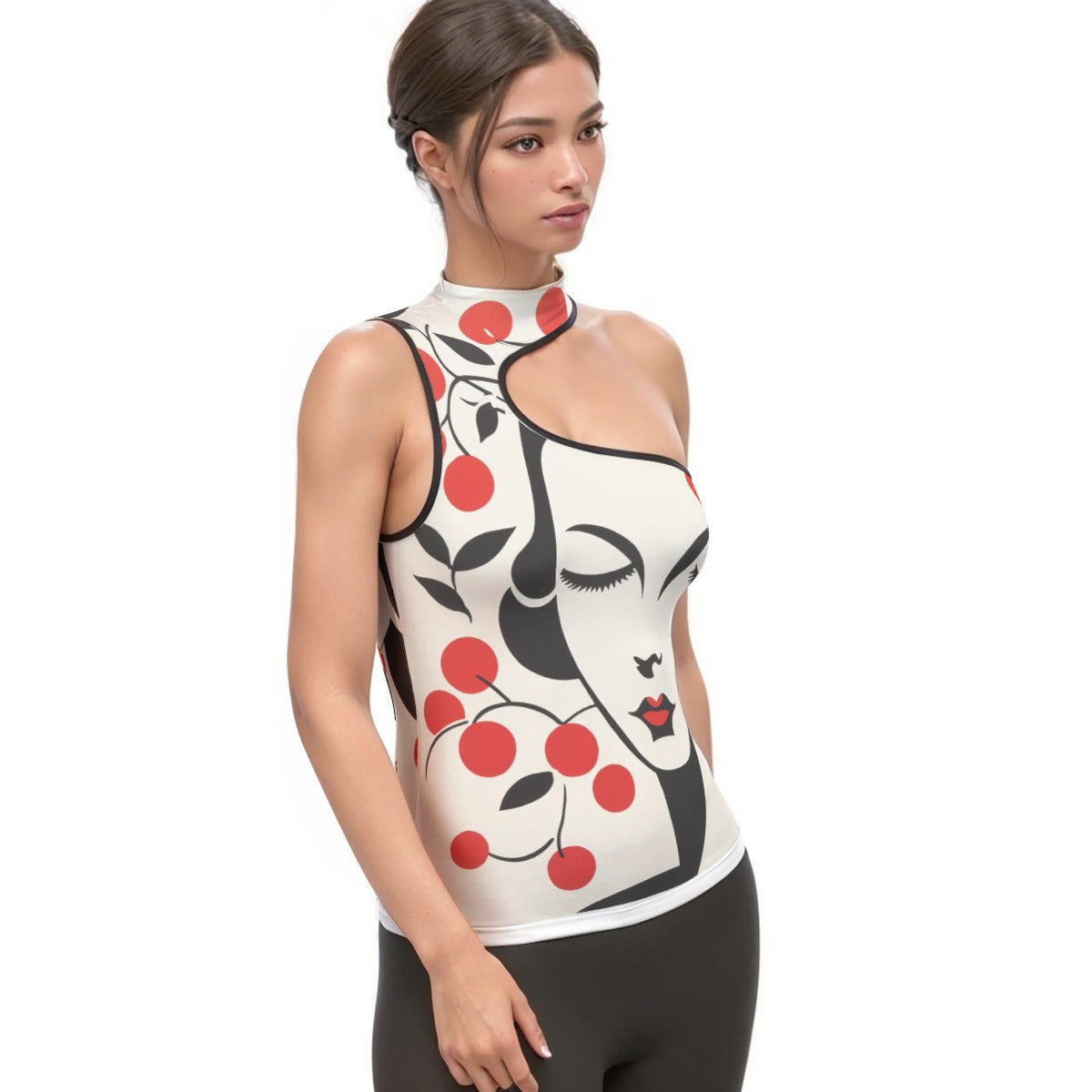 All-Over Print Women's Halter Sleeveless Asymmetrical Tank Top