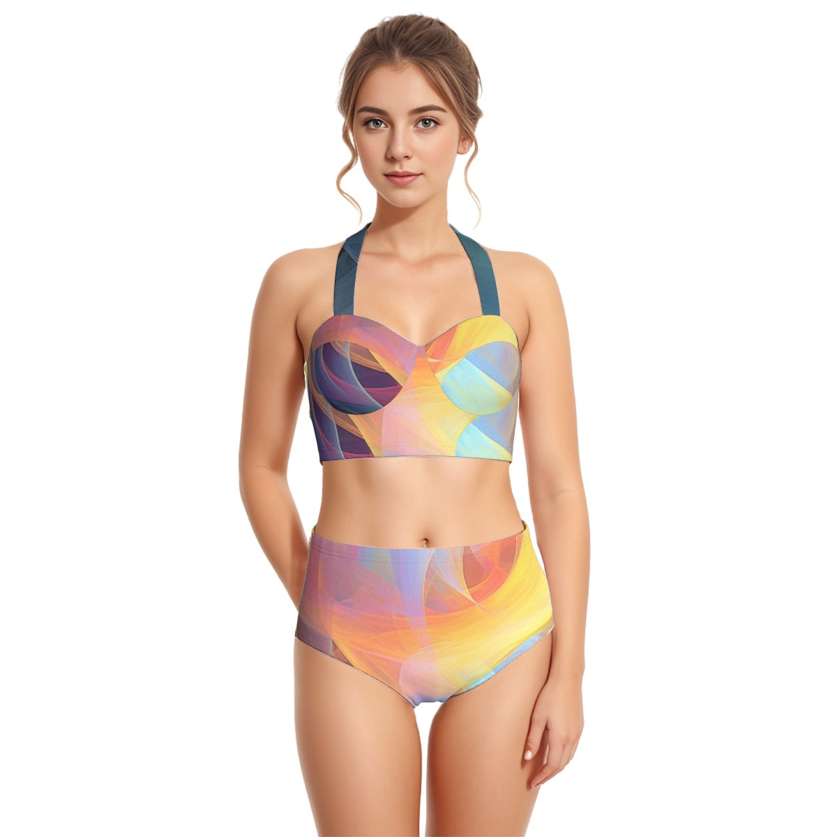 All-Over Print Women's Swimsuit Set With Halter