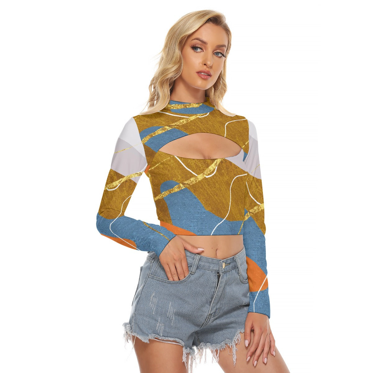 All-Over Print Women's Hollow Chest Keyhole Tight Crop Top