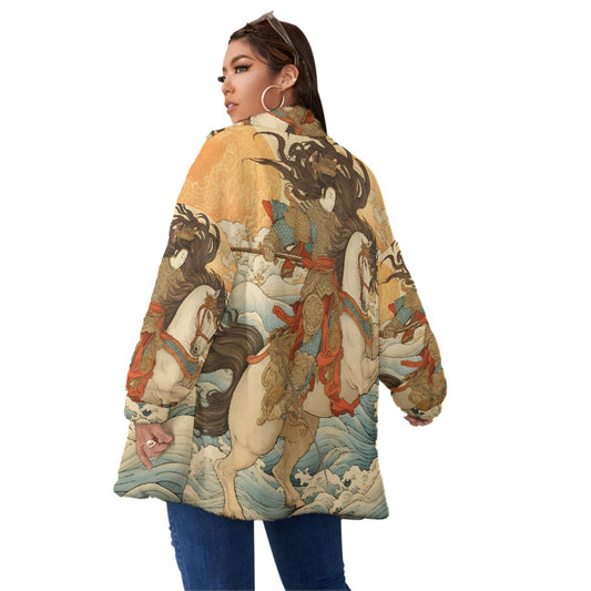 All-Over Print Unisex Borg Fleece Stand-up Collar Coat With Zipper Closure(Plus Size)