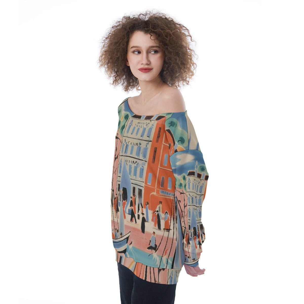 All-Over Print Oversized Women's Off-Shoulder Sweatshirt