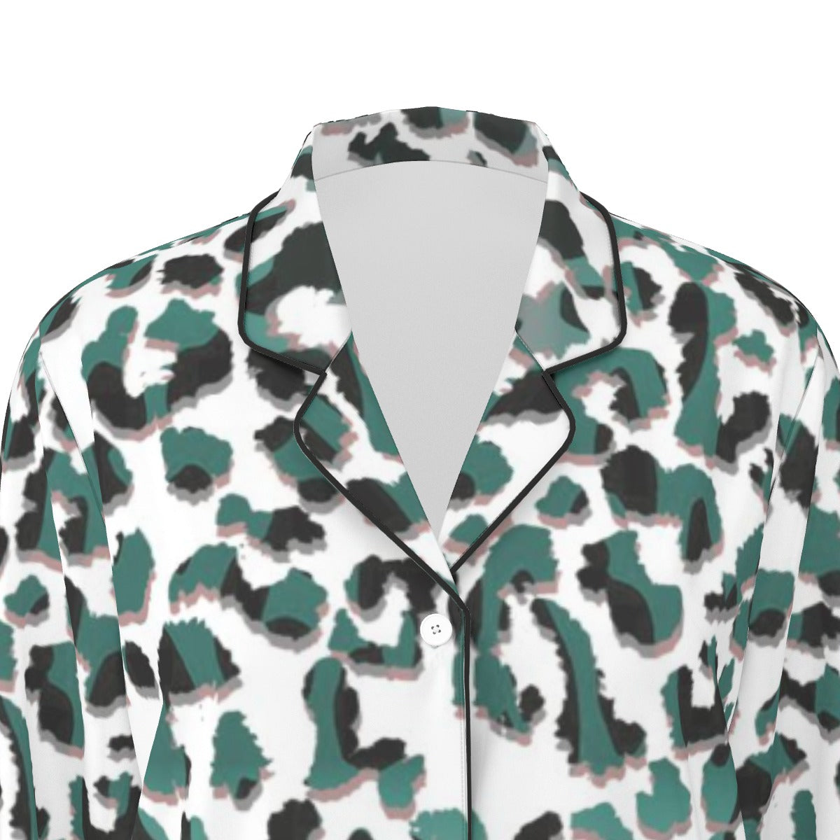 All-Over Print Women's Long Sleeve Pajama Set With Black Contrast Piping