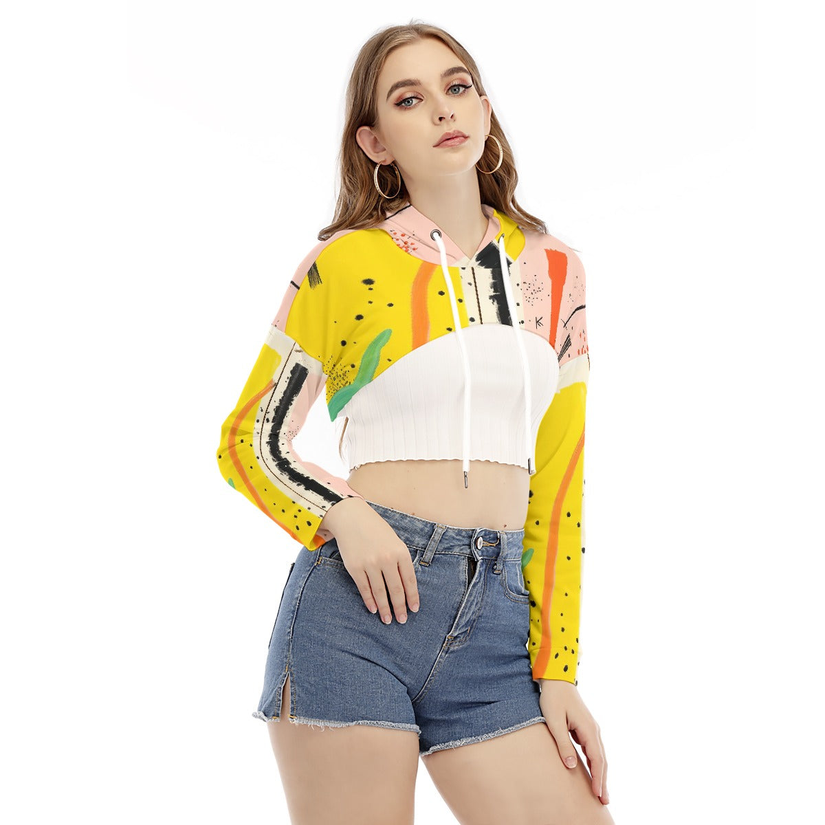 All-Over Print Women's Smock Short Hoodie With Long Sleeve