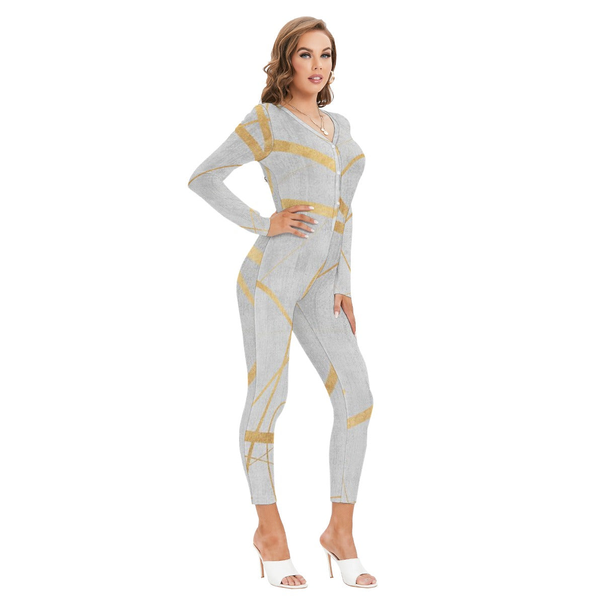 All-Over Print Women's Plunging Neck Jumpsuit