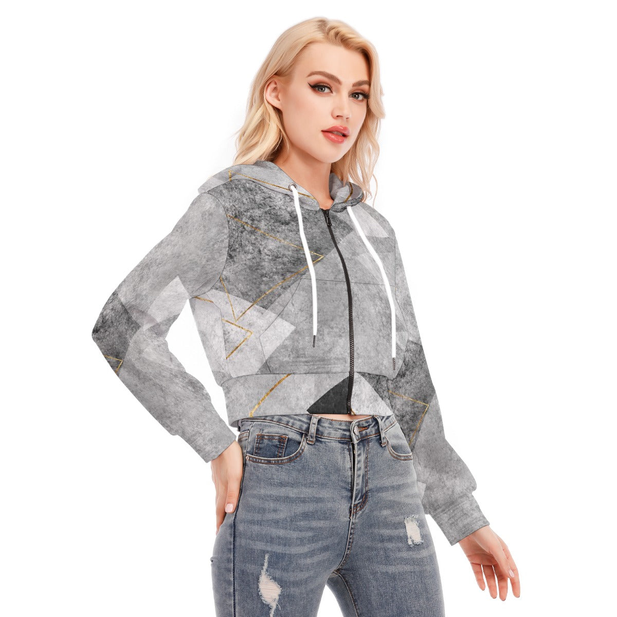 All-Over Print Women's Crop Top Hoodie With Zipper Closure