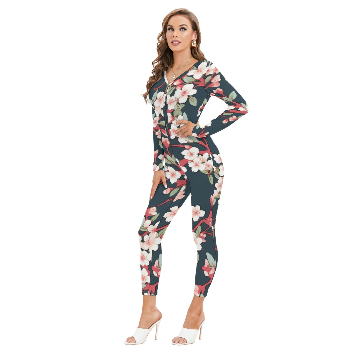 All-Over Print Women's Plunging Neck Jumpsuit