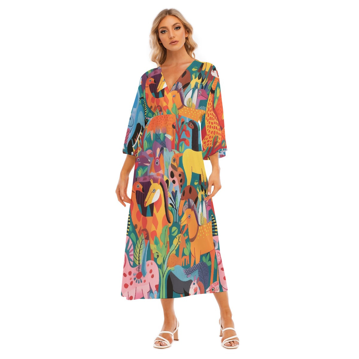 All-Over Print Women's Mid-Sleeve Long Dress