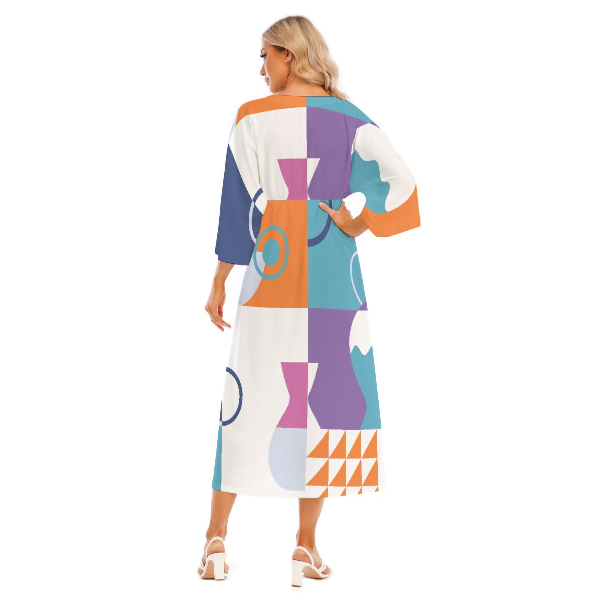 All-Over Print Women's Mid-Sleeve Long Dress