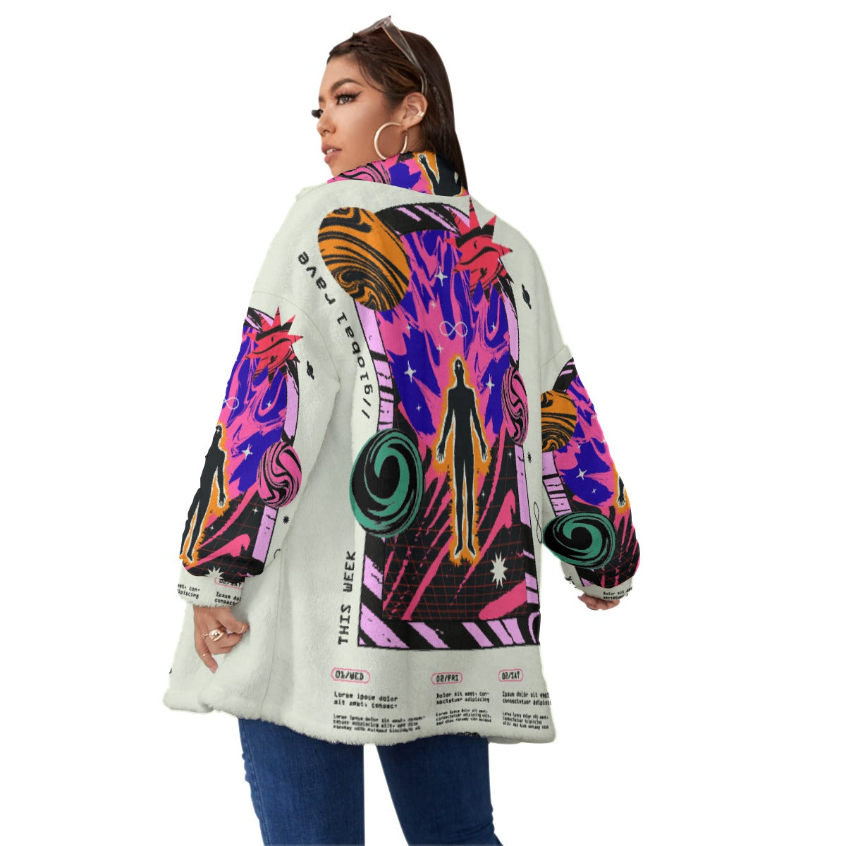 All-Over Print Unisex Borg Fleece Stand-up Collar Coat With Zipper Closure(Plus Size)