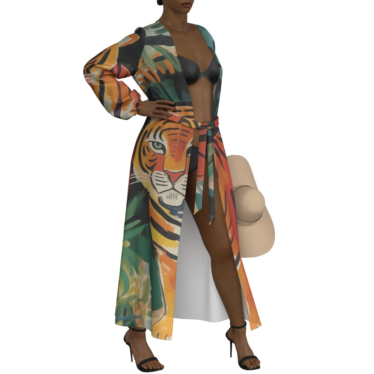 All-Over Print Women's Lace-up Chiffon Robe