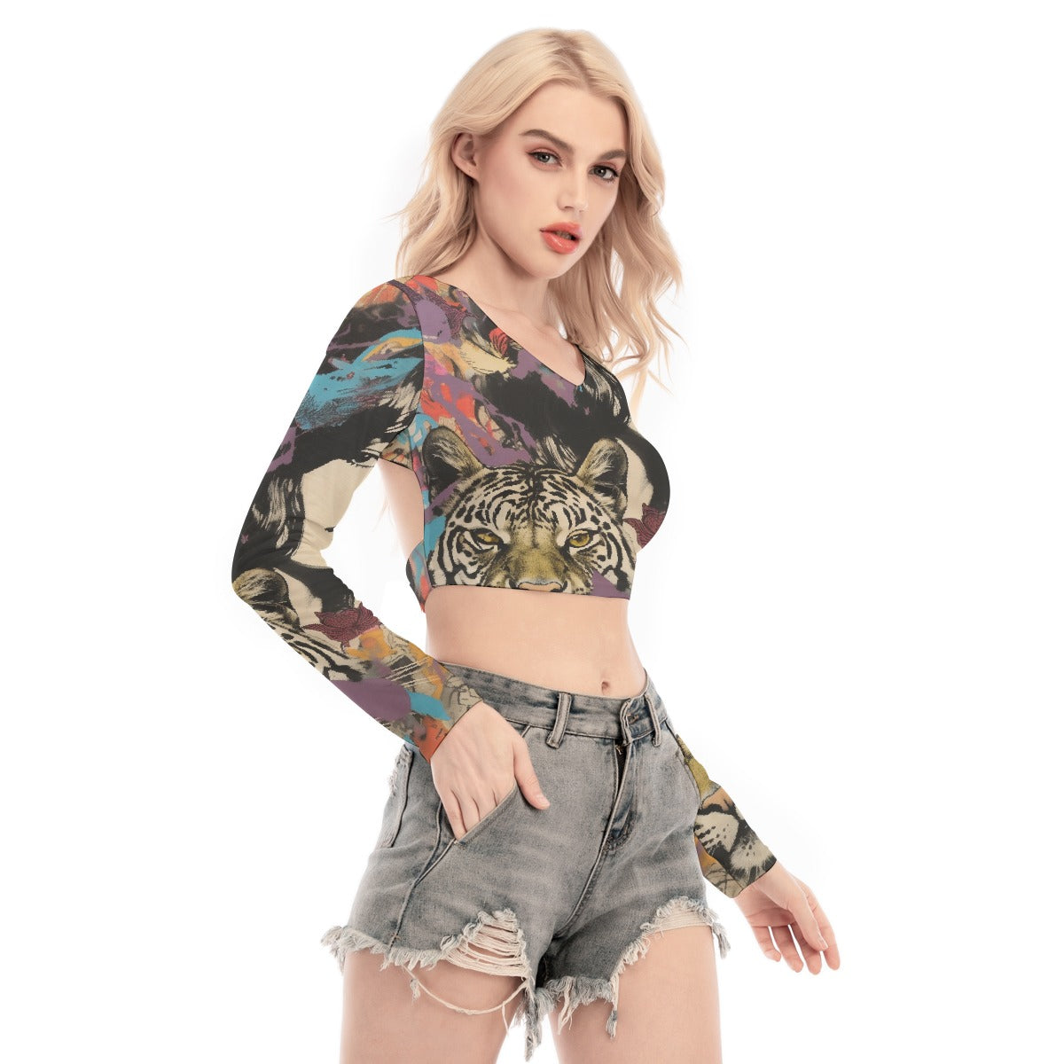 All-Over Print Women's Back Hollow T-shirt With Strap