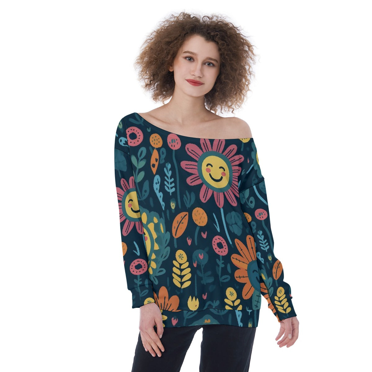 All-Over Print Oversized Women's Off-Shoulder Sweatshirt