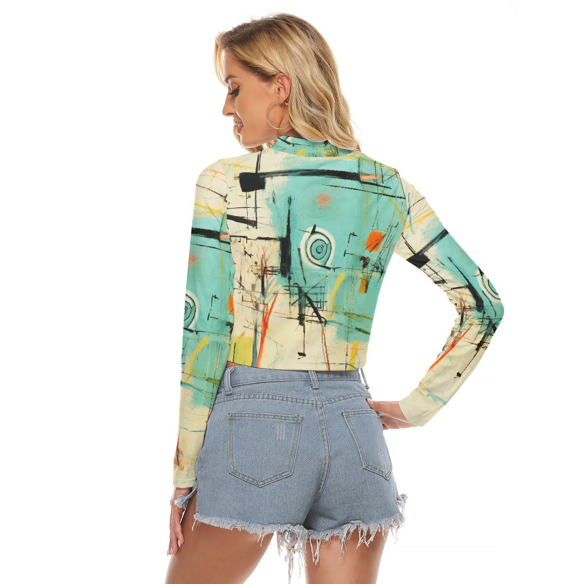 All-Over Print Women's Hollow Chest Keyhole Tight Crop Top