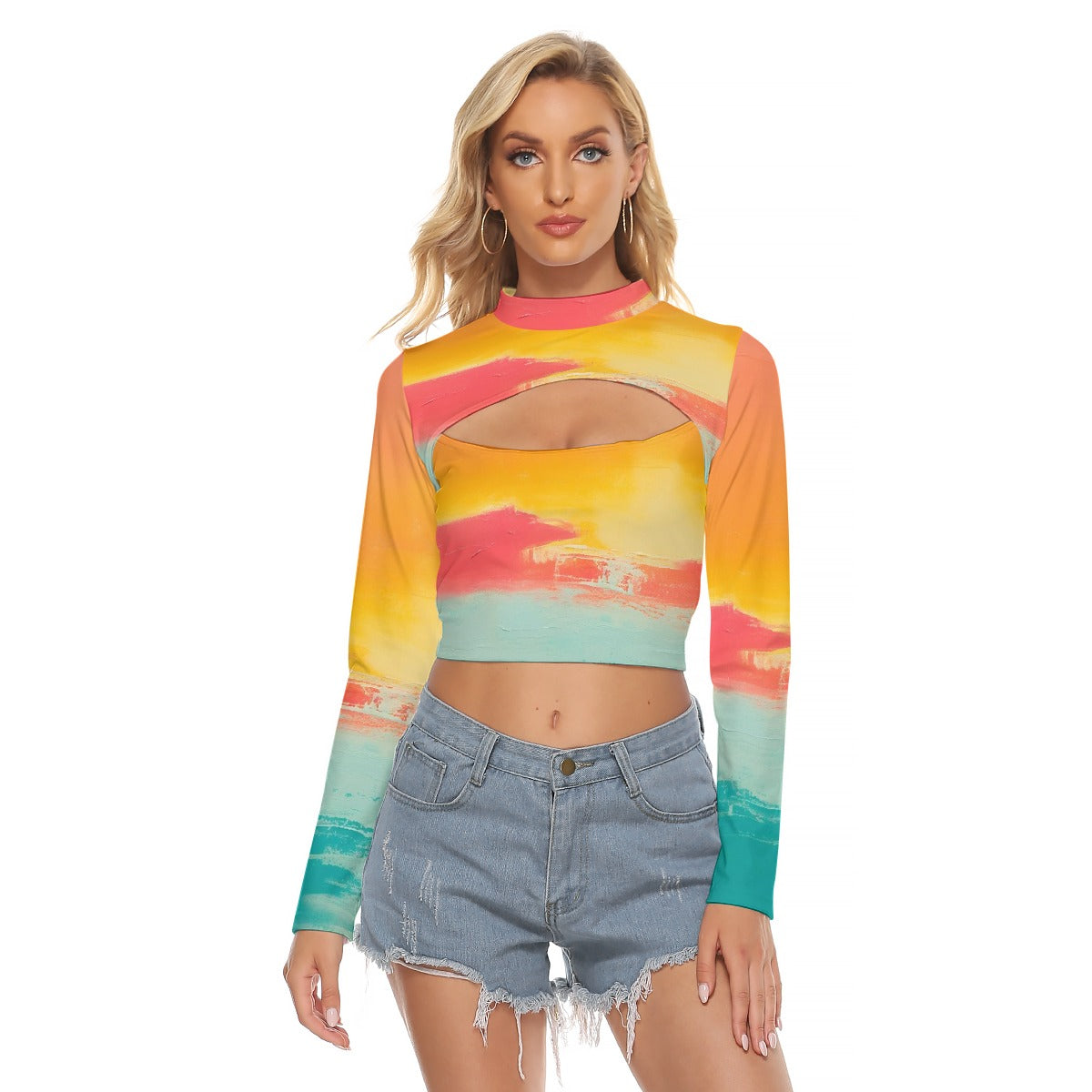 All-Over Print Women's Hollow Chest Keyhole Tight Crop Top