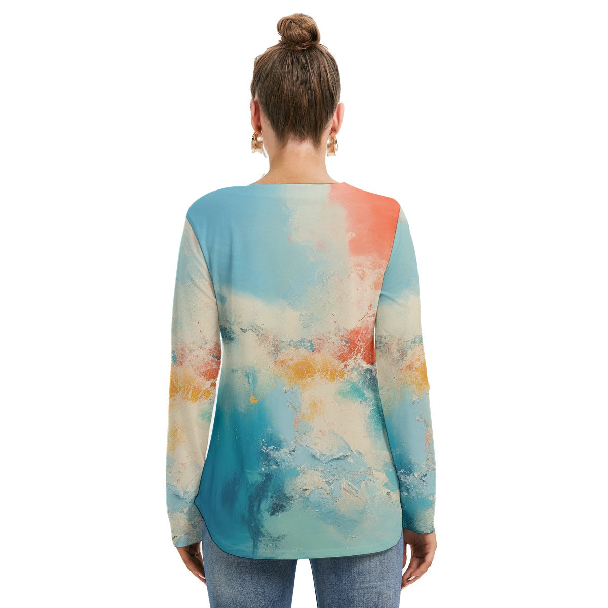 All-Over Print Women's Long Sleeve Neckline Tie Sweatshirt