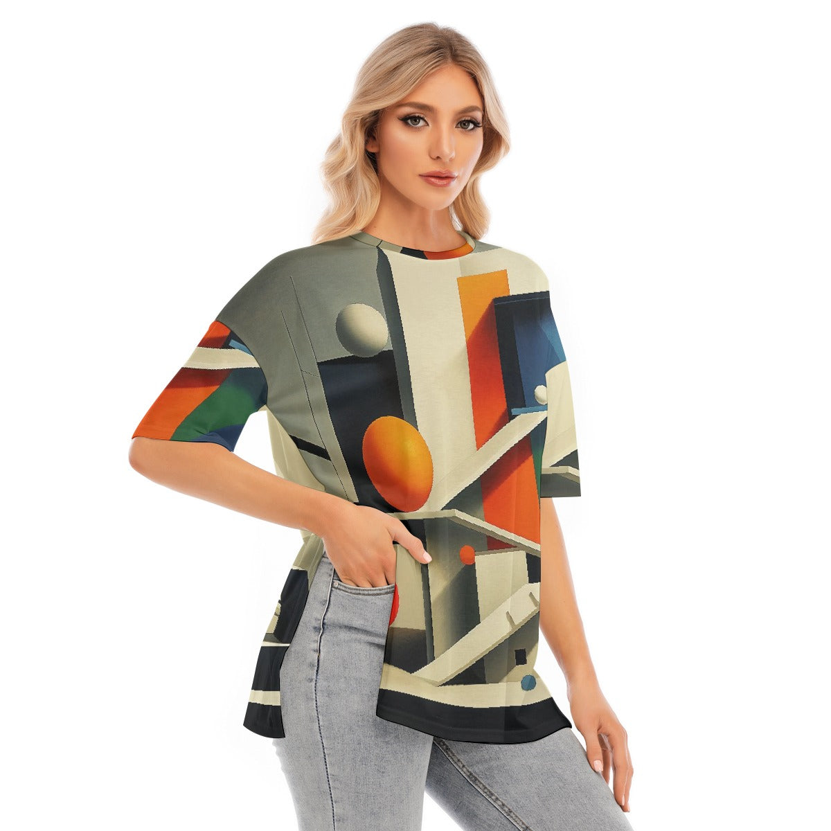 All-Over Print Women's Short Sleeves T-shirt With Hem Split