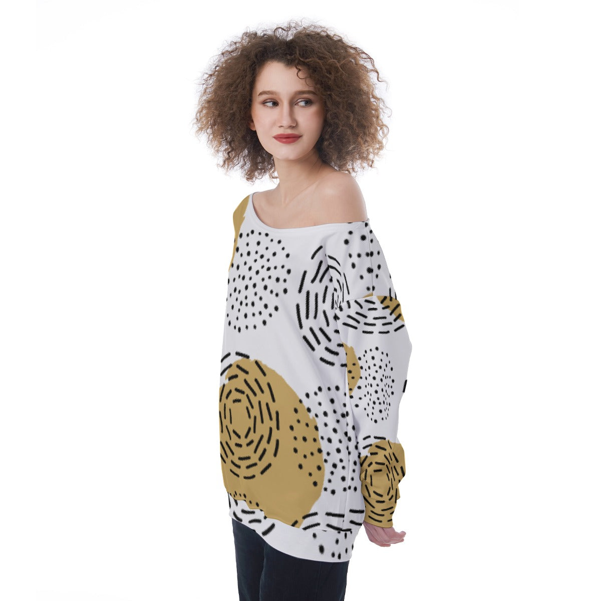 All-Over Print Oversized Women's Off-Shoulder Sweatshirt