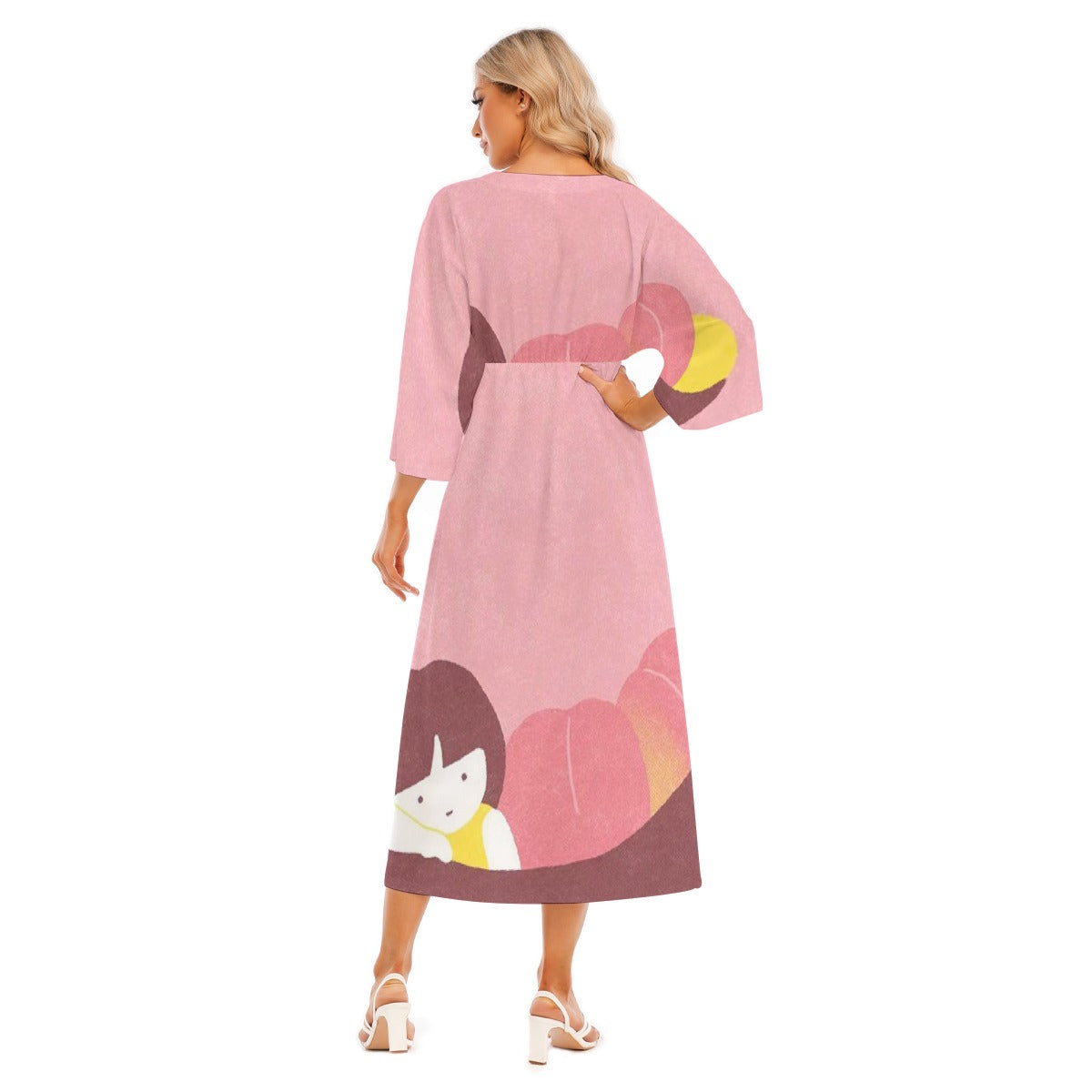 All-Over Print Women's Mid-Sleeve Long Dress