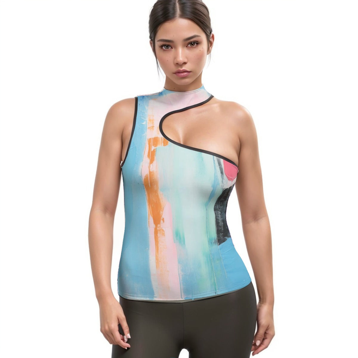 All-Over Print Women's Halter Sleeveless Asymmetrical Tank Top