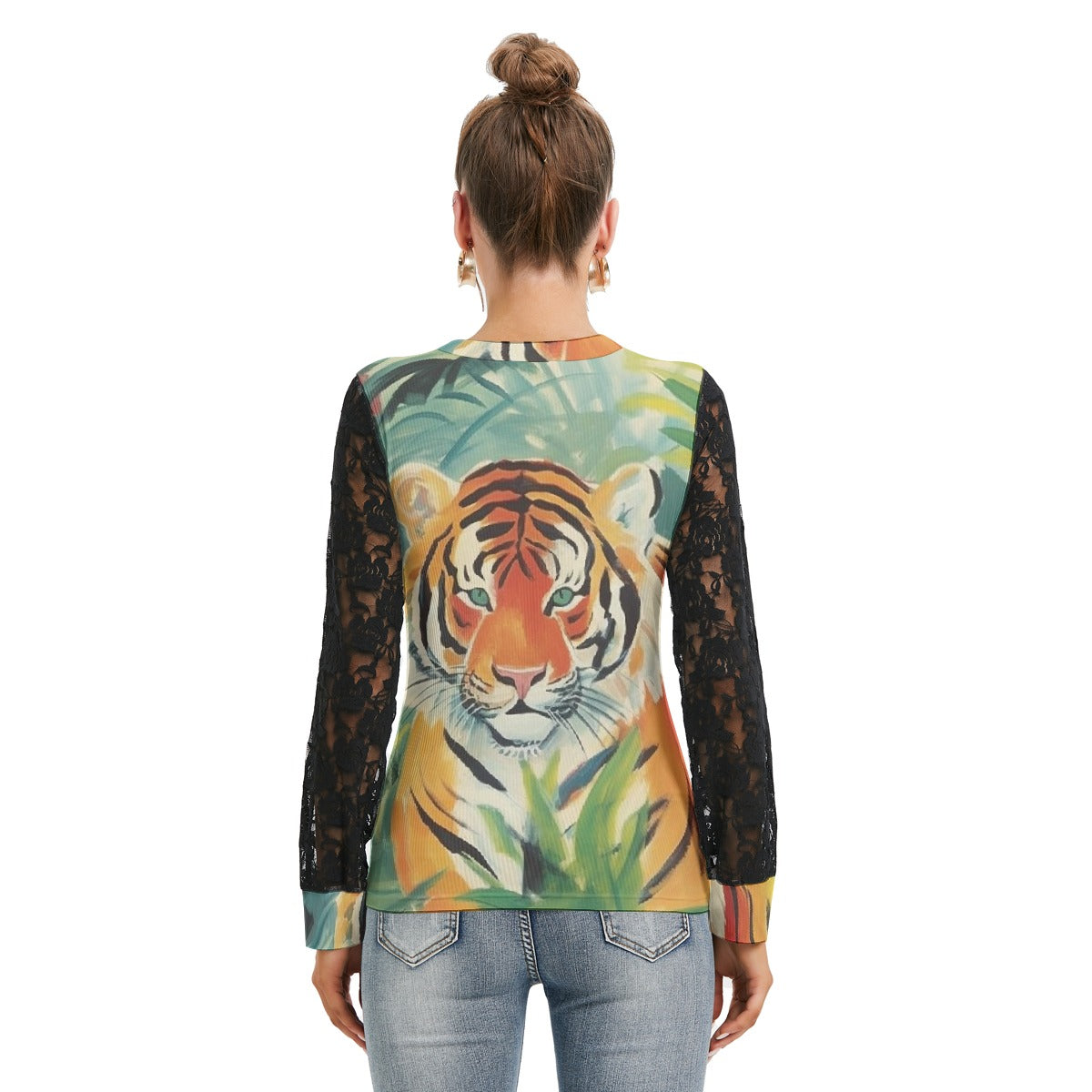 All-Over Print Women's T-shirt And Sleeve With Black Lace