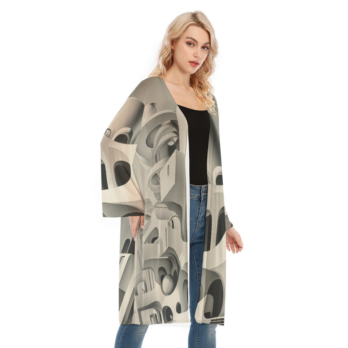 All- Over Print Women's Long Sleeve Mesh Cardigan