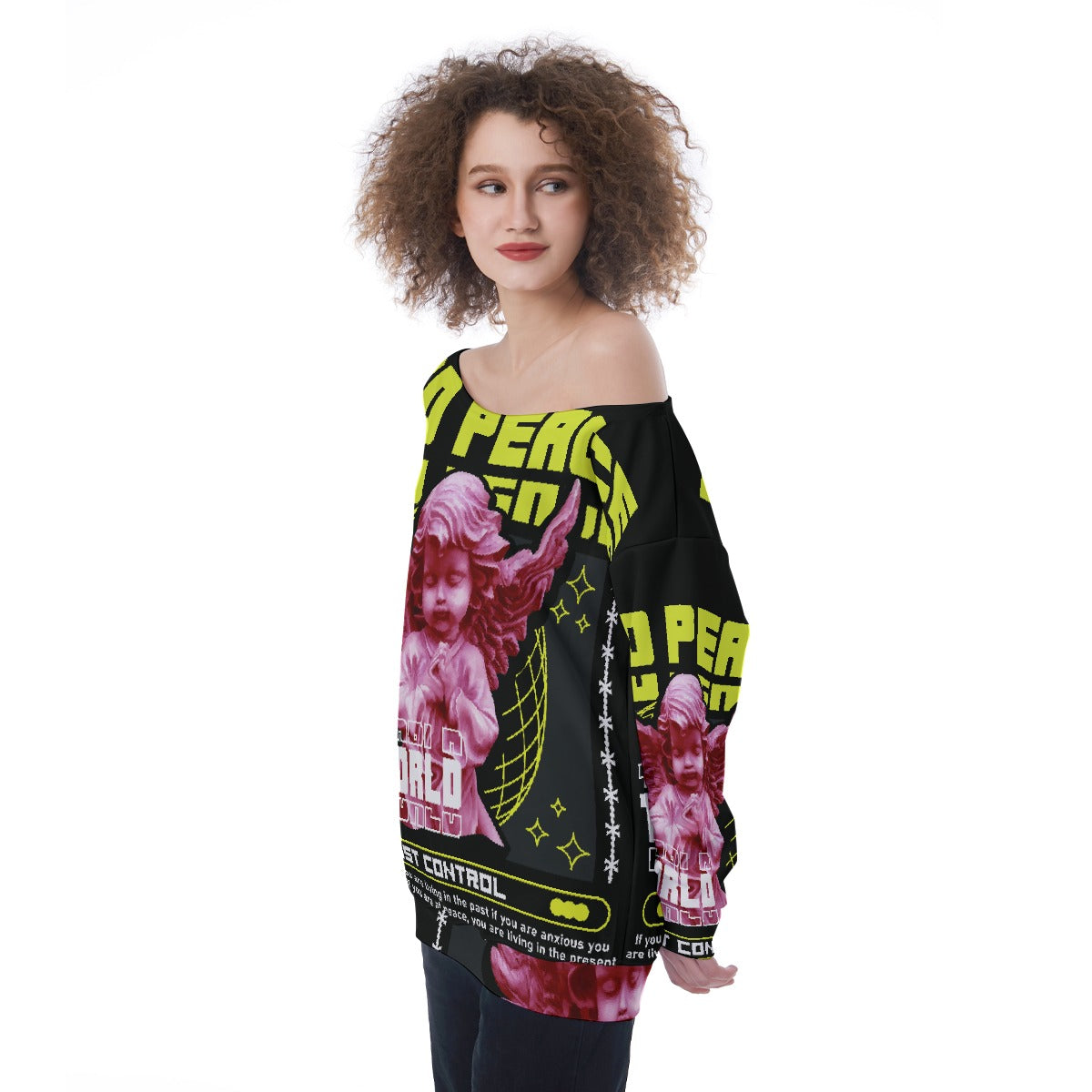 All-Over Print Oversized Women's Off-Shoulder Sweatshirt