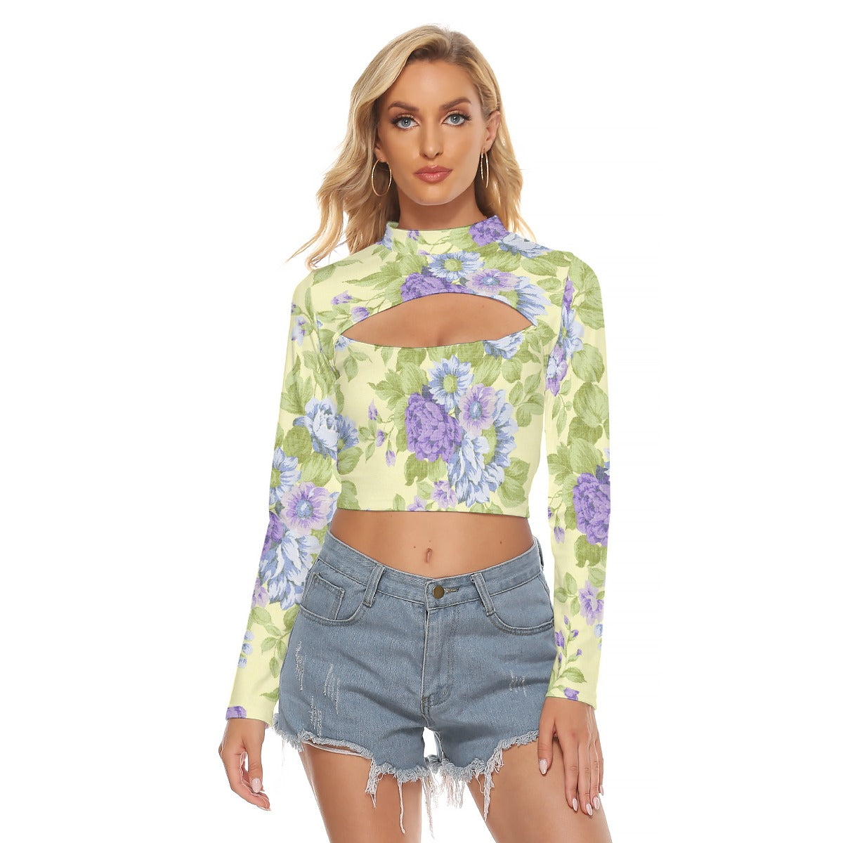 All-Over Print Women's Hollow Chest Keyhole Tight Crop Top