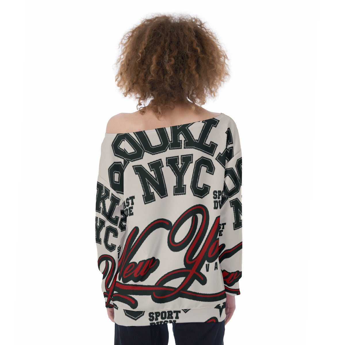 All-Over Print Oversized Women's Off-Shoulder Sweatshirt