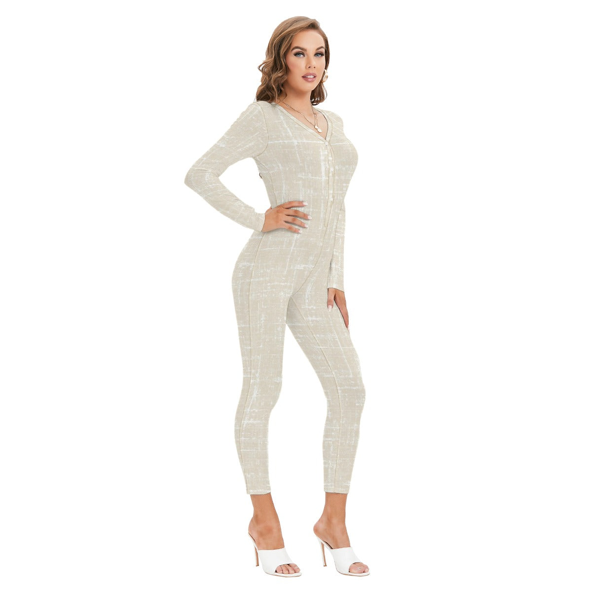 All-Over Print Women's Plunging Neck Jumpsuit