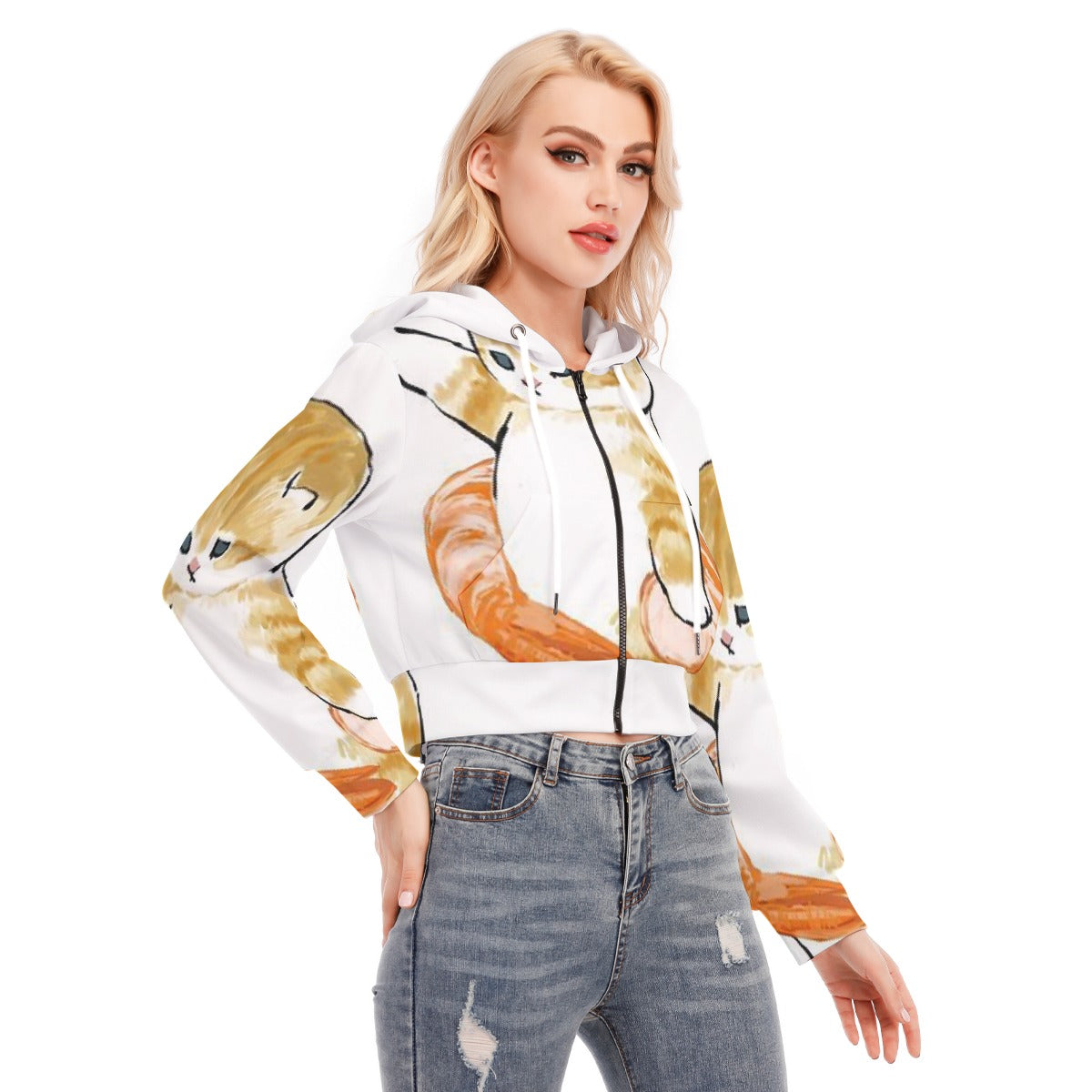 All-Over Print Women's Crop Top Hoodie With Zipper Closure