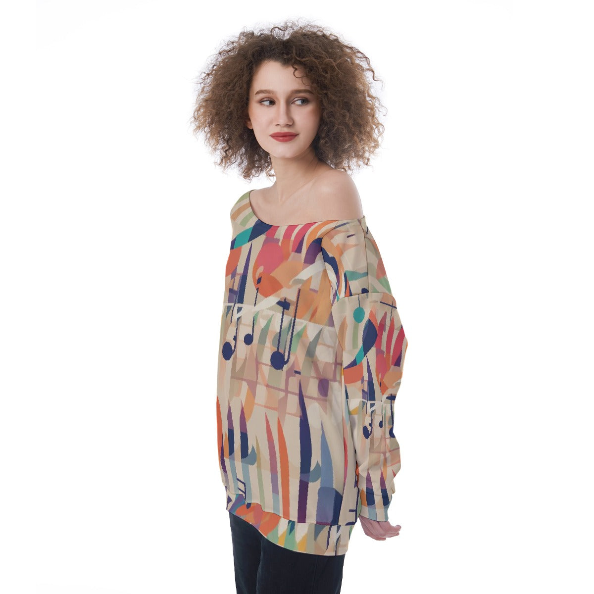 All-Over Print Oversized Women's Off-Shoulder Sweatshirt