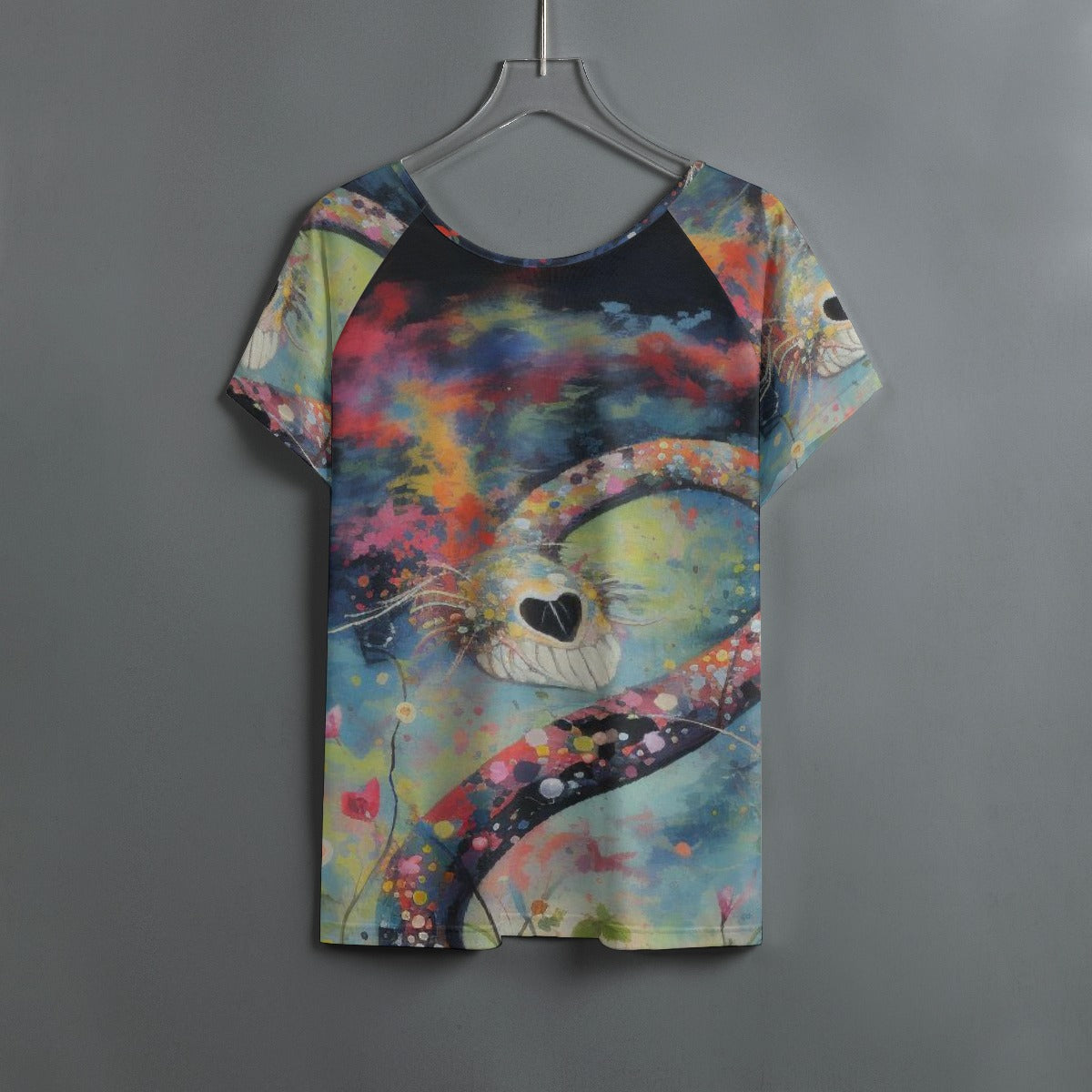 All-Over Print Women's Round Neck T-shirt With Raglan Sleeve