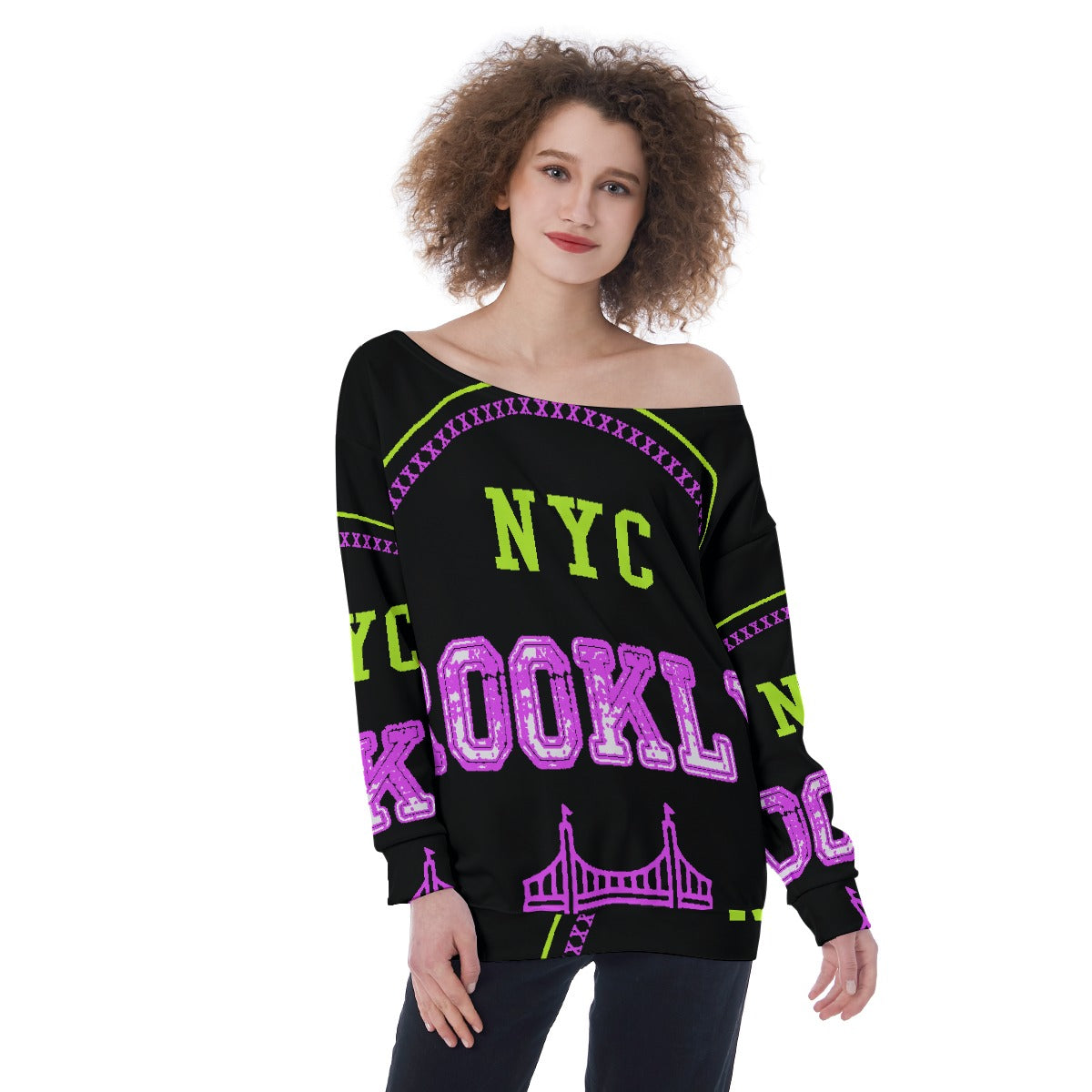 All-Over Print Oversized Women's Off-Shoulder Sweatshirt