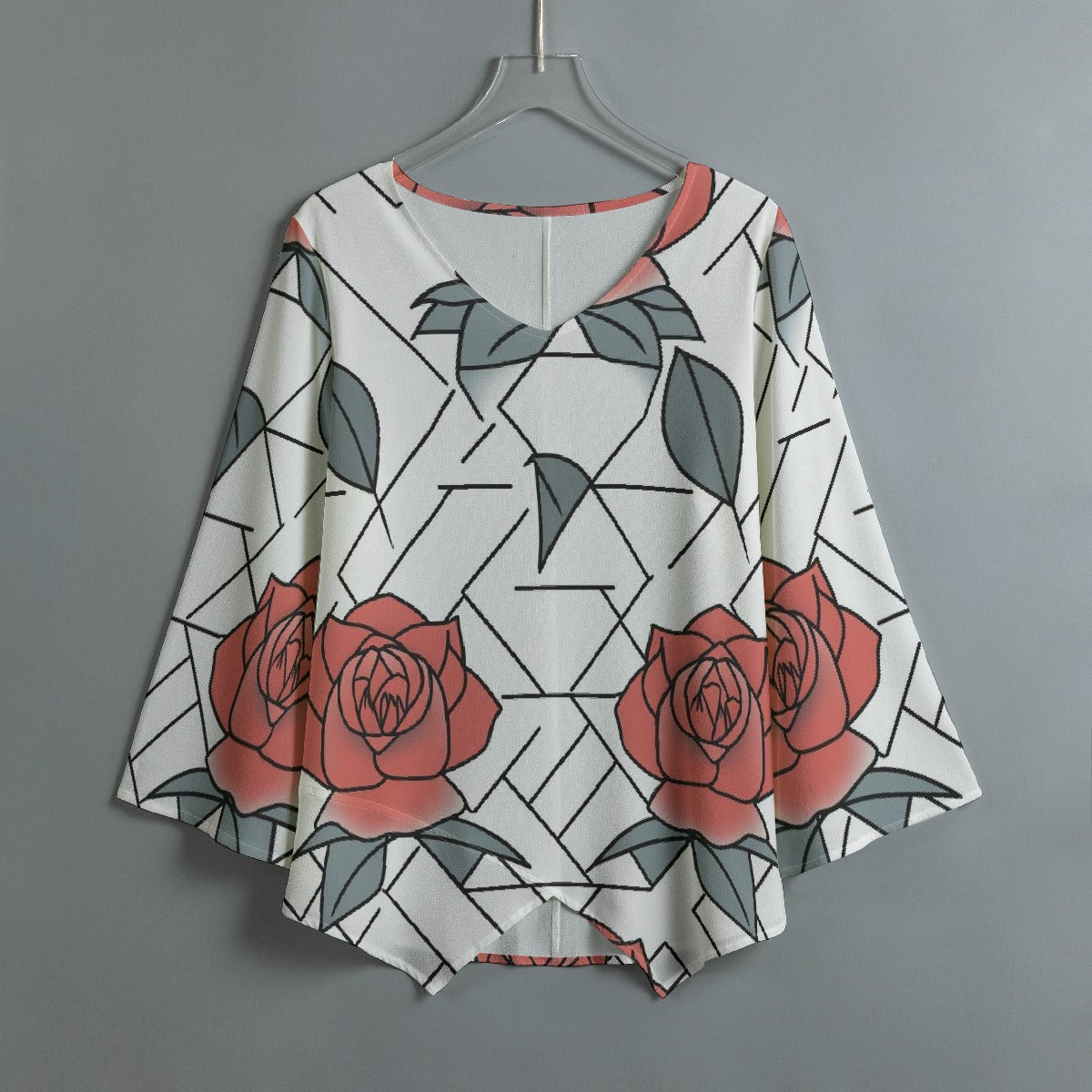 All-Over Print Women's V-neck T-shirt With Irregular Hem