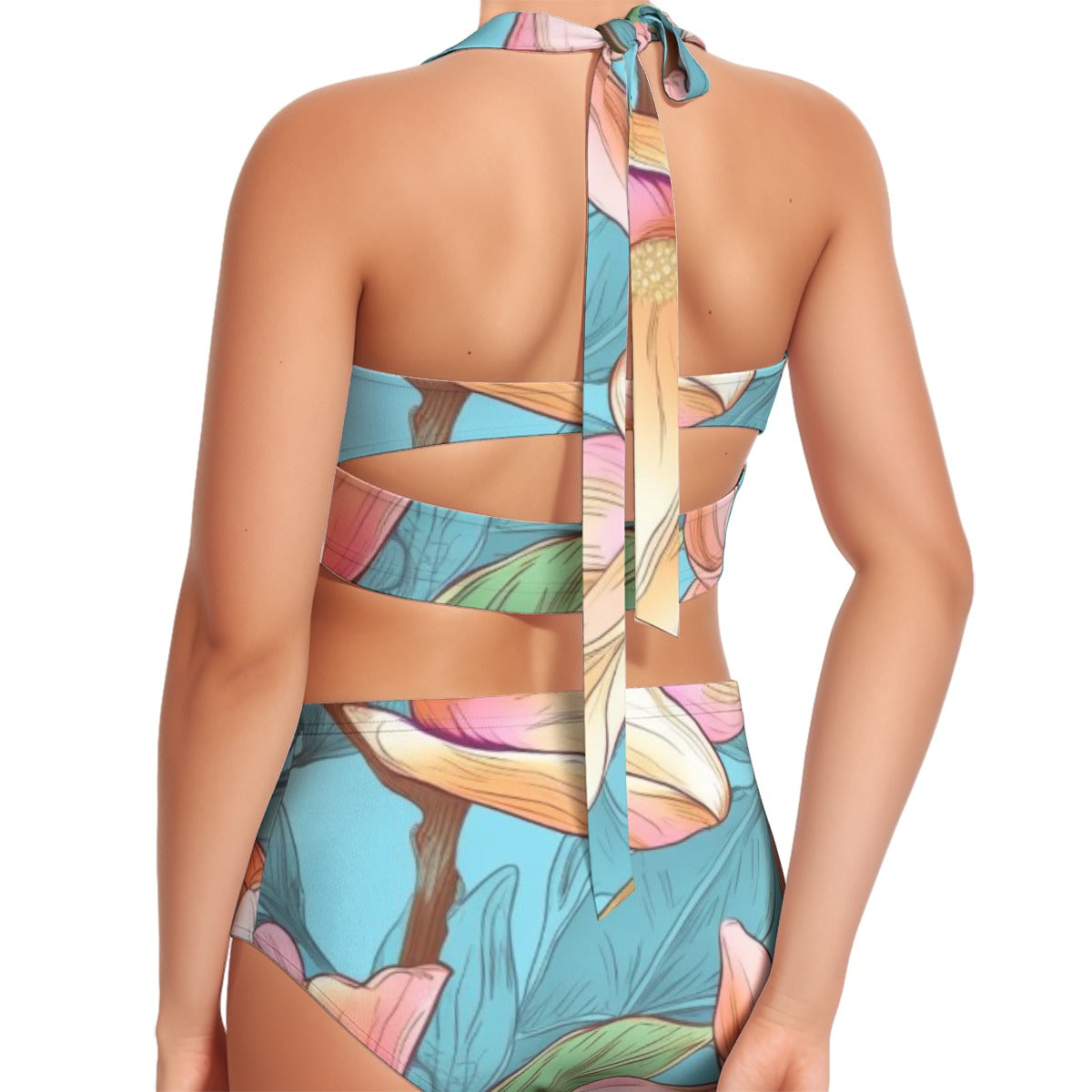 All-Over Print Women's Swimsuit Set With Halter