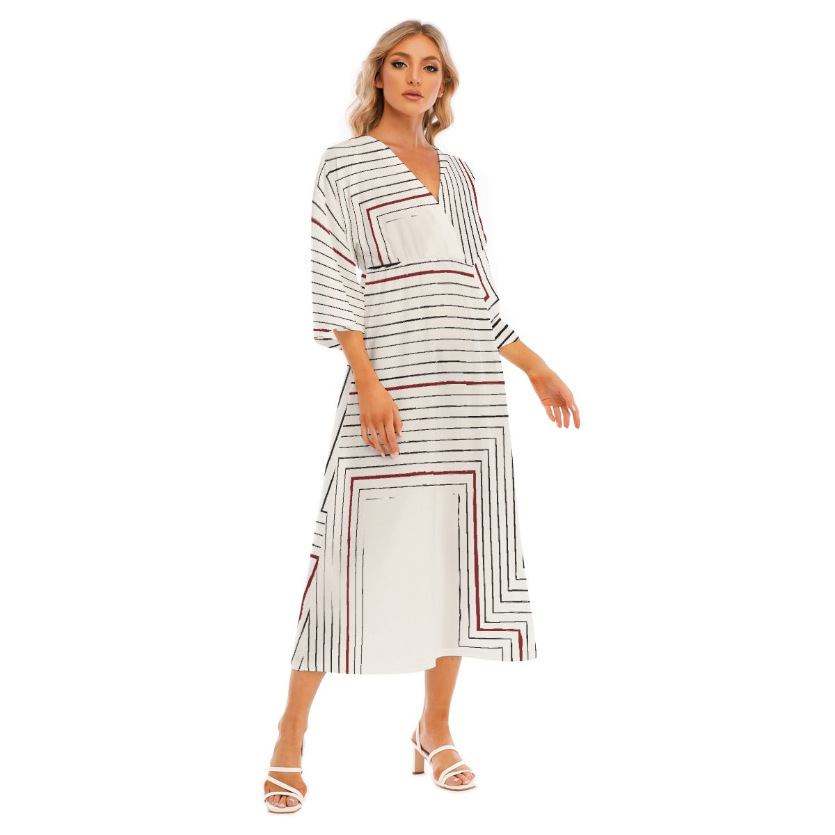 All-Over Print Women's Mid-Sleeve Long Dress