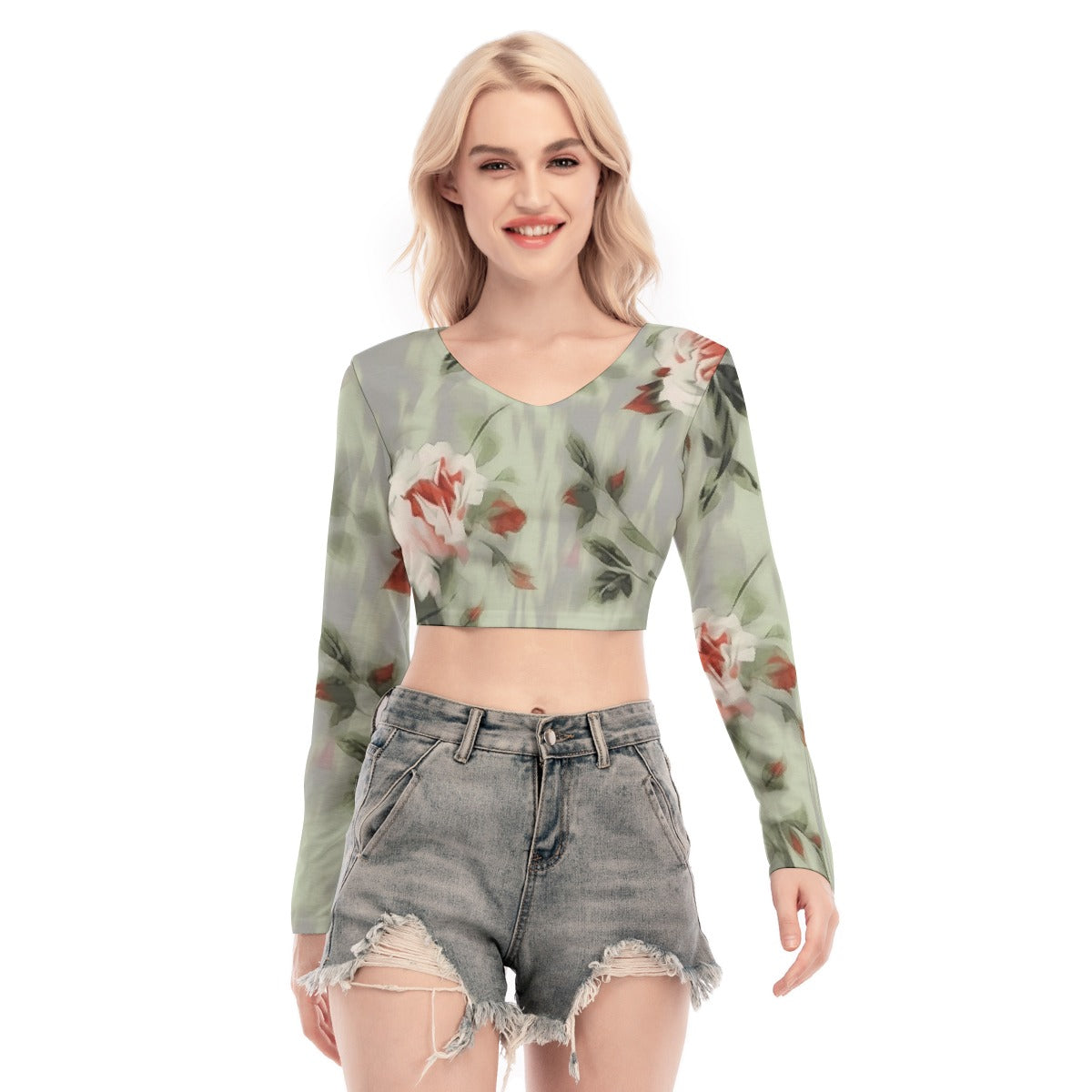 All-Over Print Women's Back Hollow T-shirt With Strap