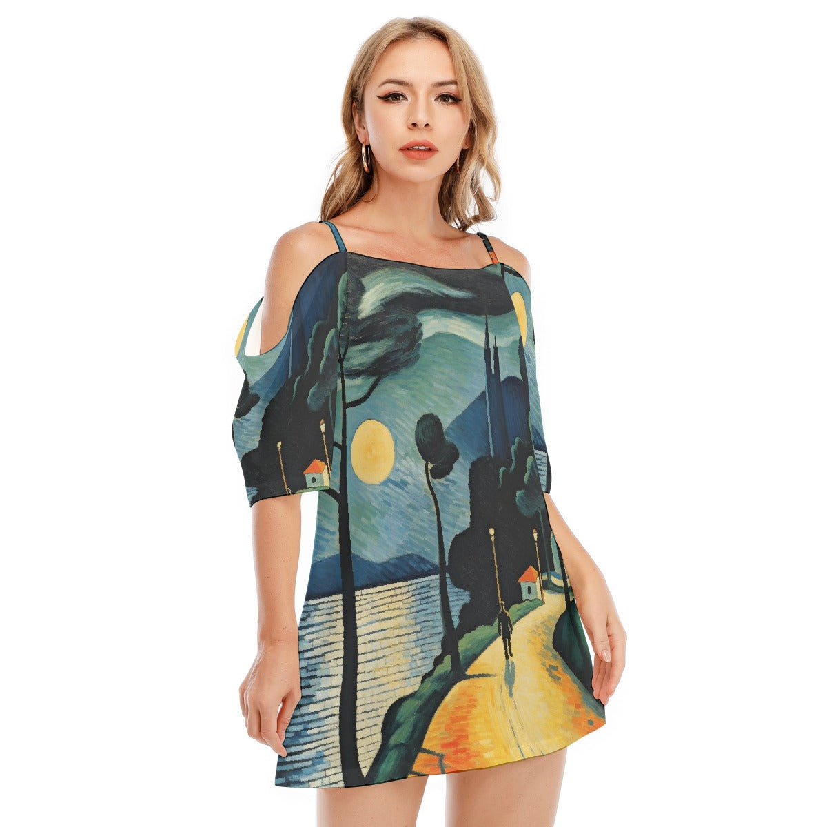 All-Over Print Women's Off-shoulder Cami Dress