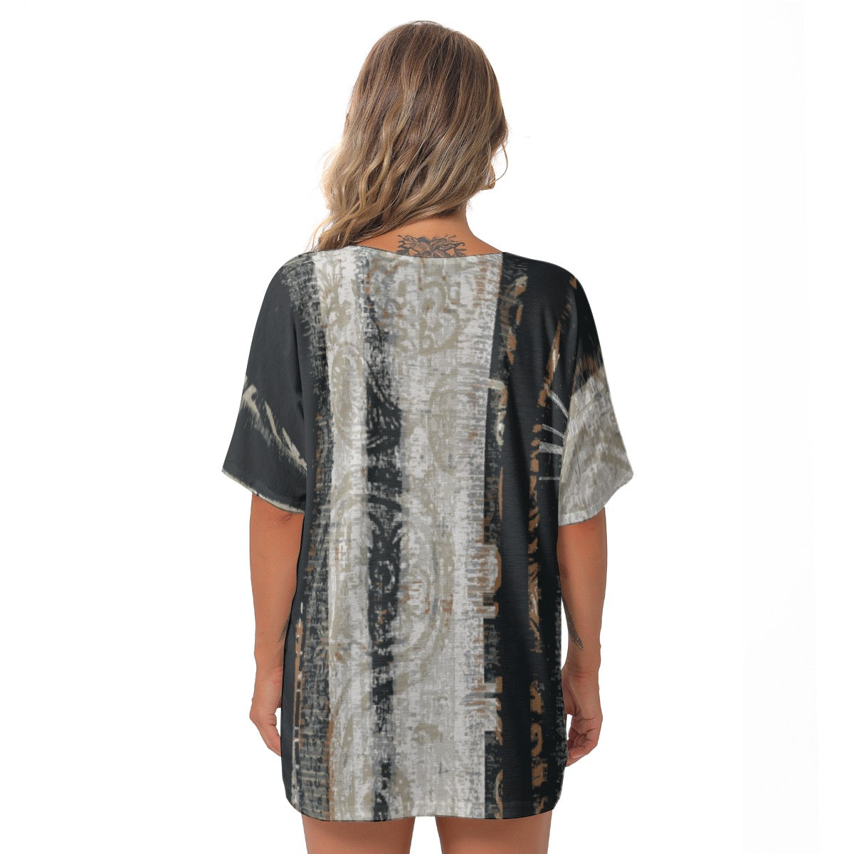 All-Over Print Women's Bat Sleeves V-Neck Blouse