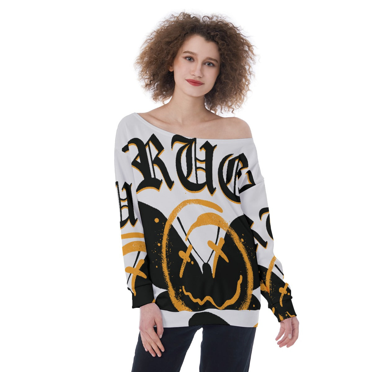 All-Over Print Oversized Women's Off-Shoulder Sweatshirt