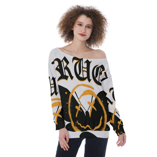All-Over Print Oversized Women's Off-Shoulder Sweatshirt