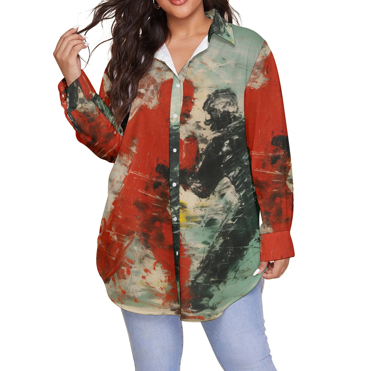 All-Over Print Women's Shirt With Long Sleeve(Plus Size)