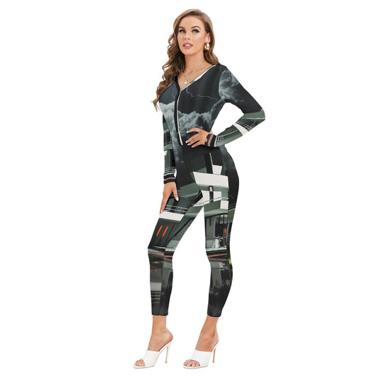 All-Over Print Women's Plunging Neck Jumpsuit