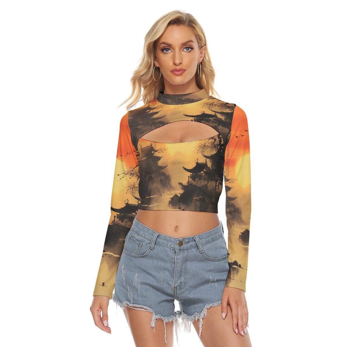 All-Over Print Women's Hollow Chest Keyhole Tight Crop Top