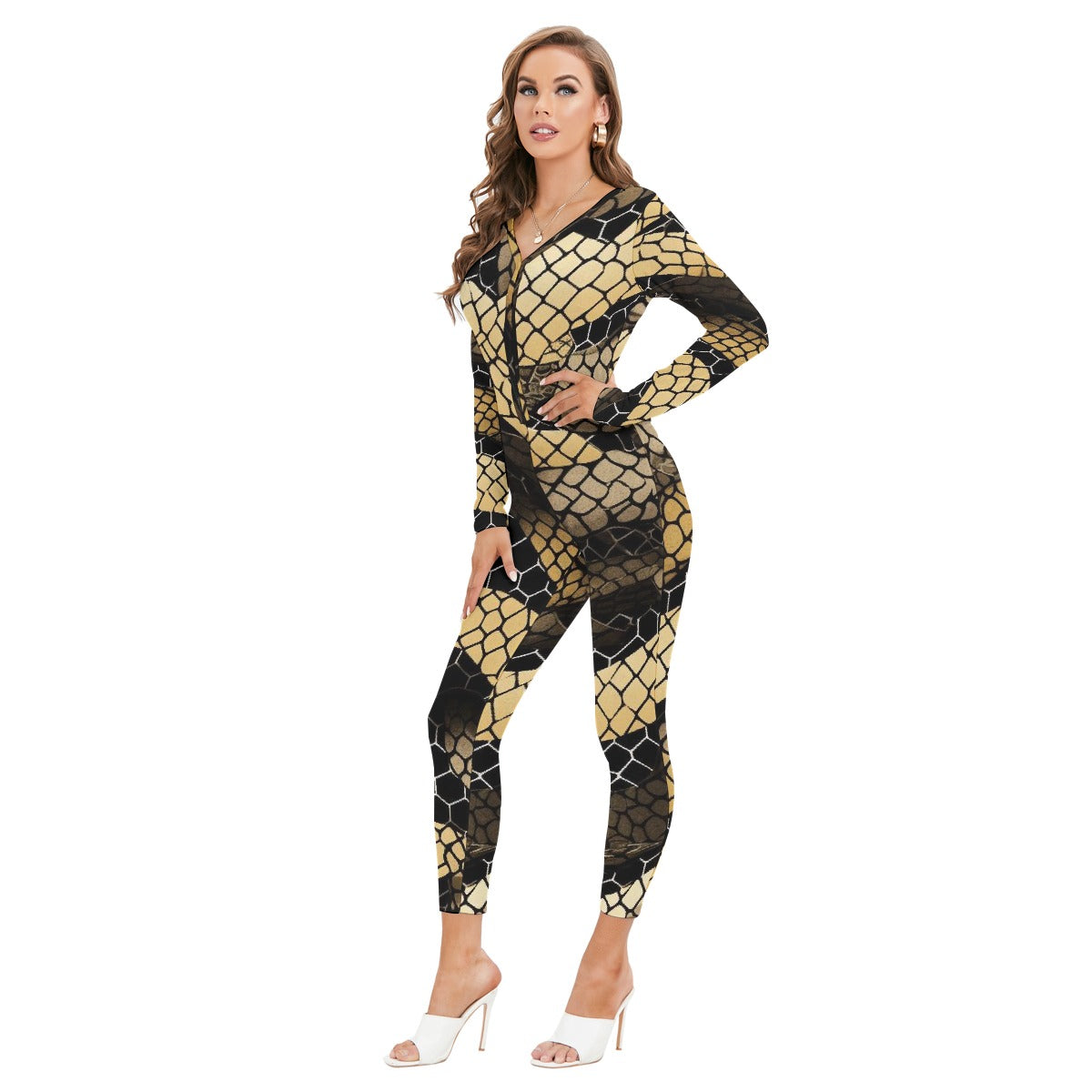 All-Over Print Women's Plunging Neck Jumpsuit