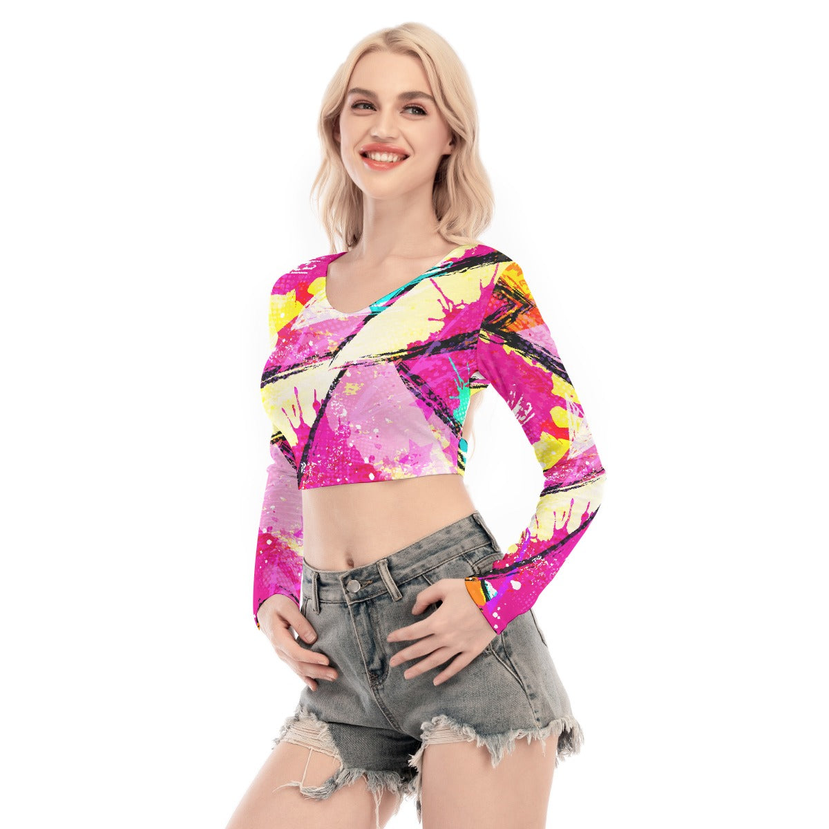 All-Over Print Women's Back Hollow T-shirt With Strap