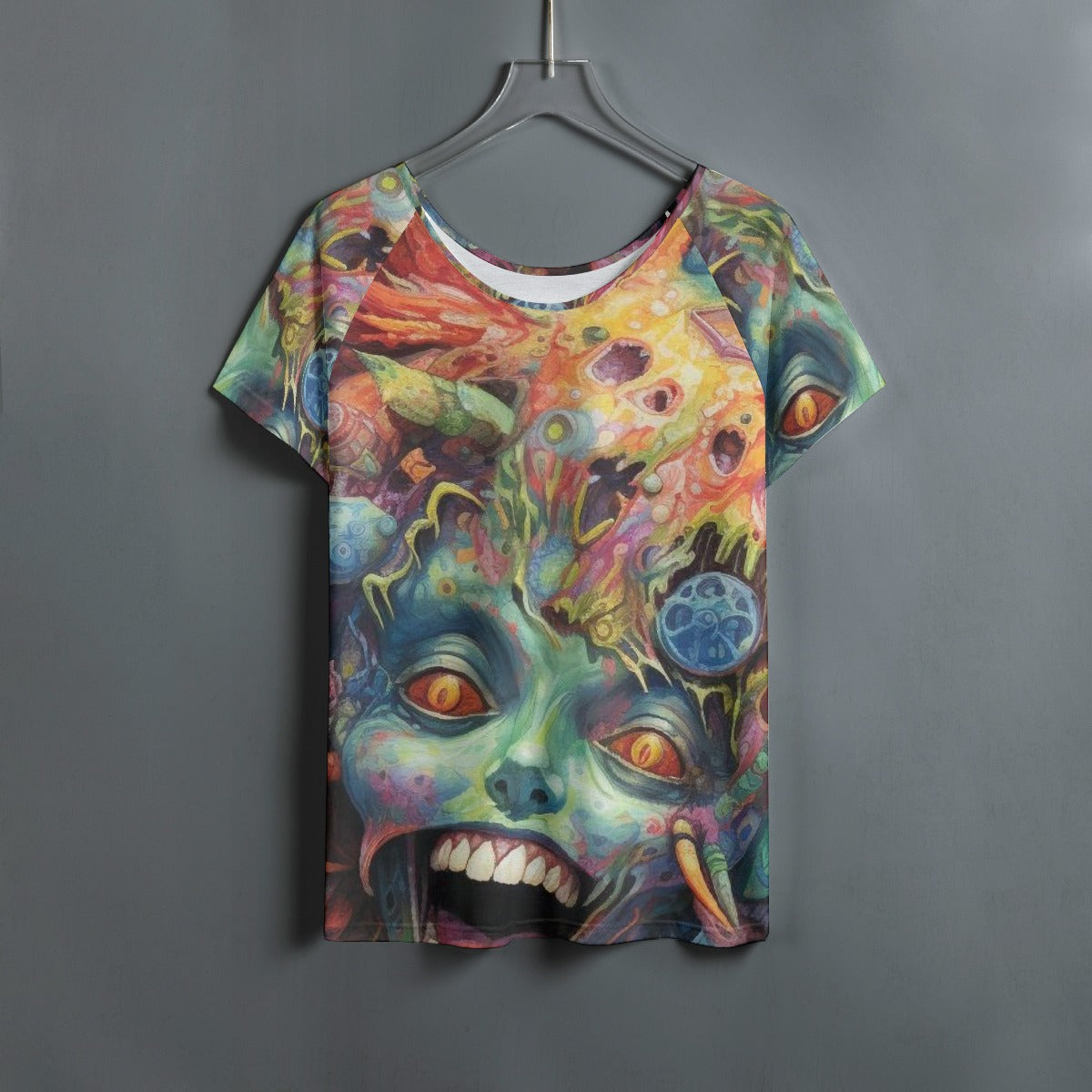 All-Over Print Women's Round Neck T-shirt With Raglan Sleeve