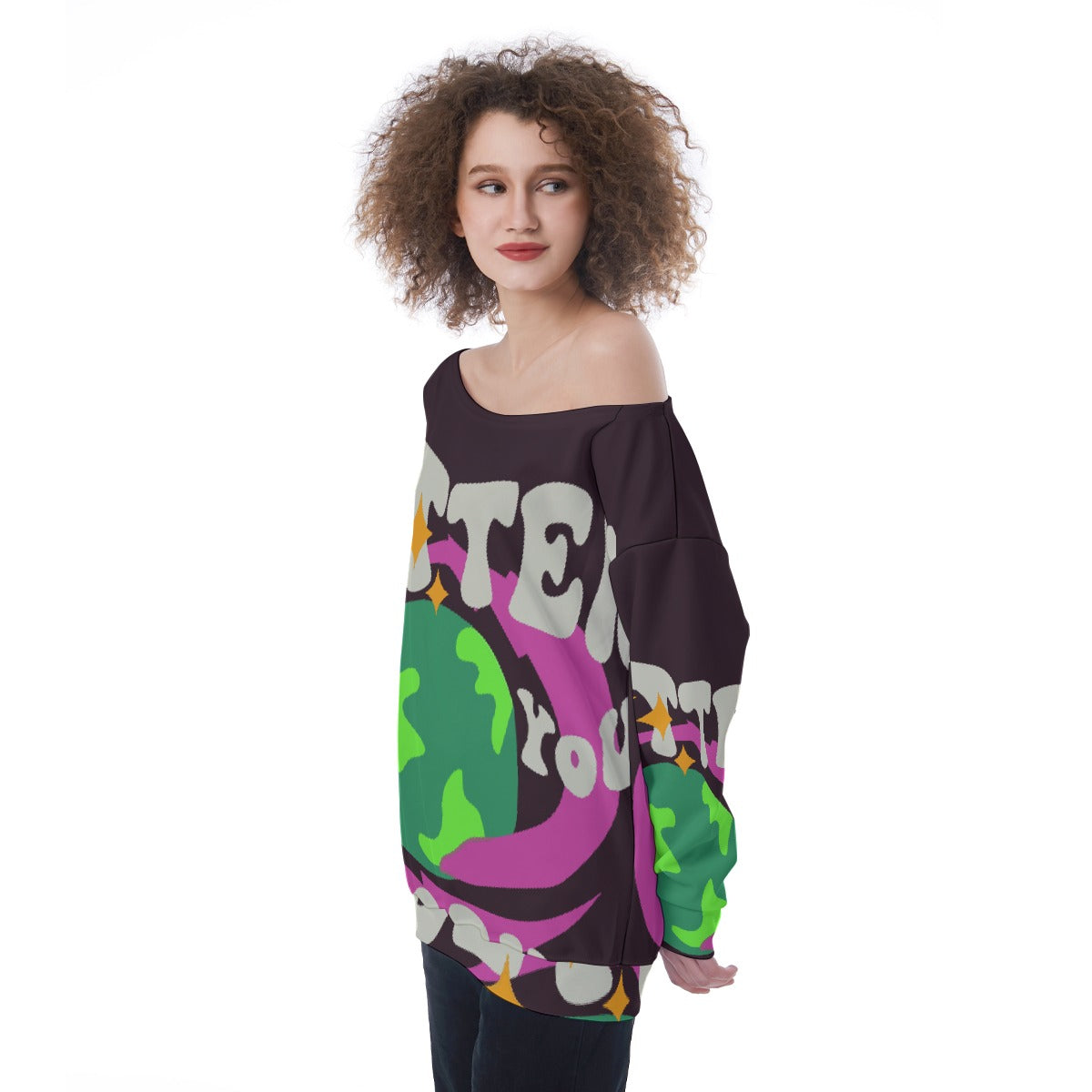 All-Over Print Oversized Women's Off-Shoulder Sweatshirt
