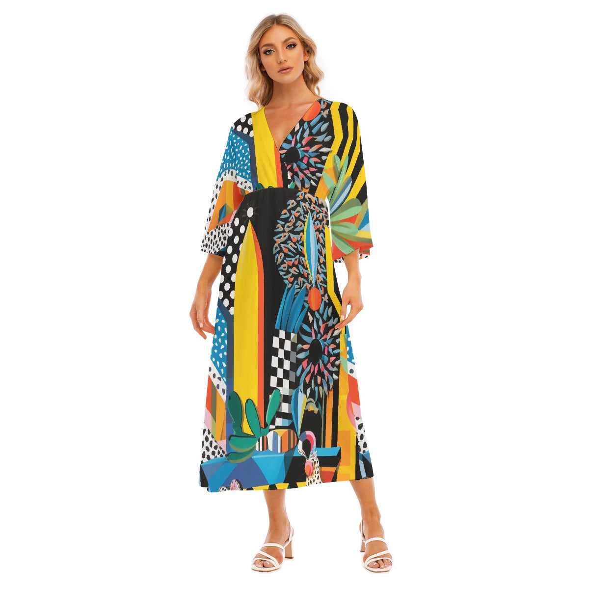 All-Over Print Women's Mid-Sleeve Long Dress