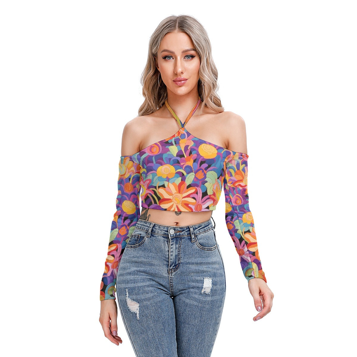 All-Over Print Women's Halter Lace-up Top